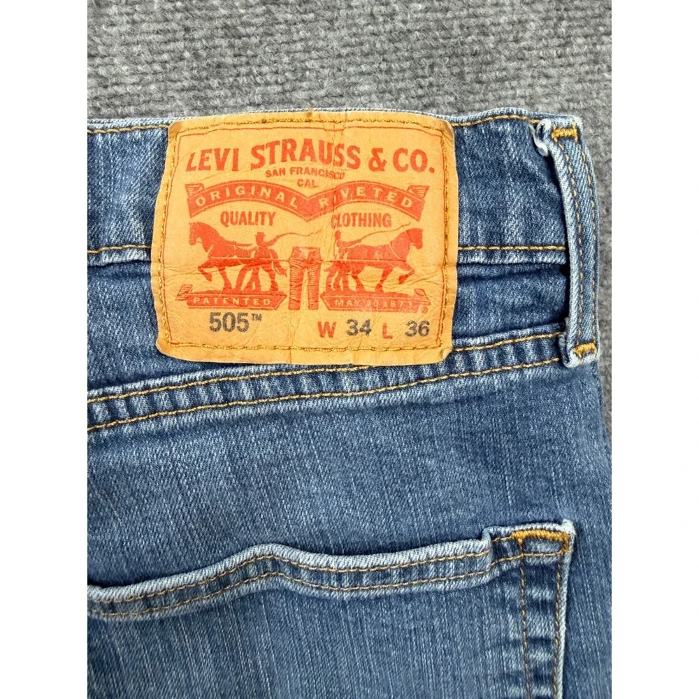 Levis 505 Regular Fit Straight Leg Blue Denim Jeans Mens W34 L36 00505-1064‎